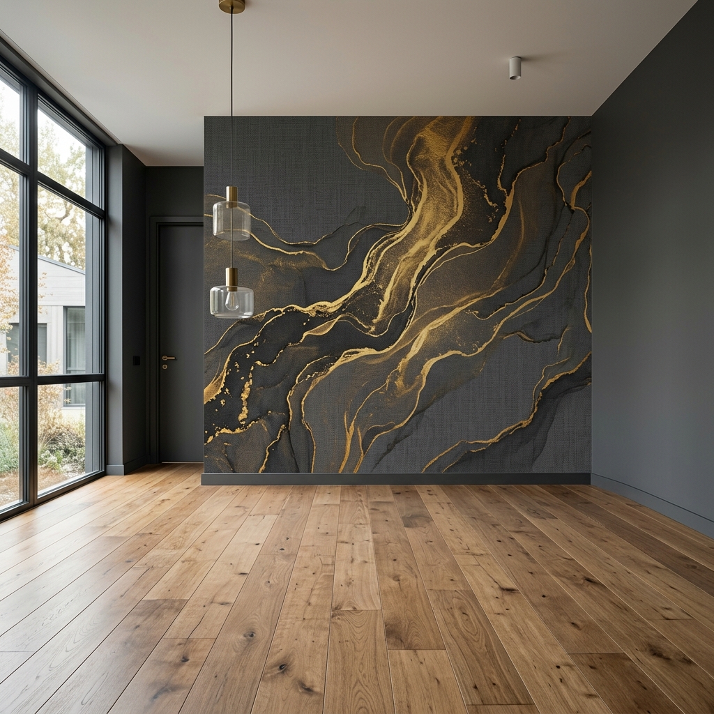 Luxury wallpaper installation inside a modern living room