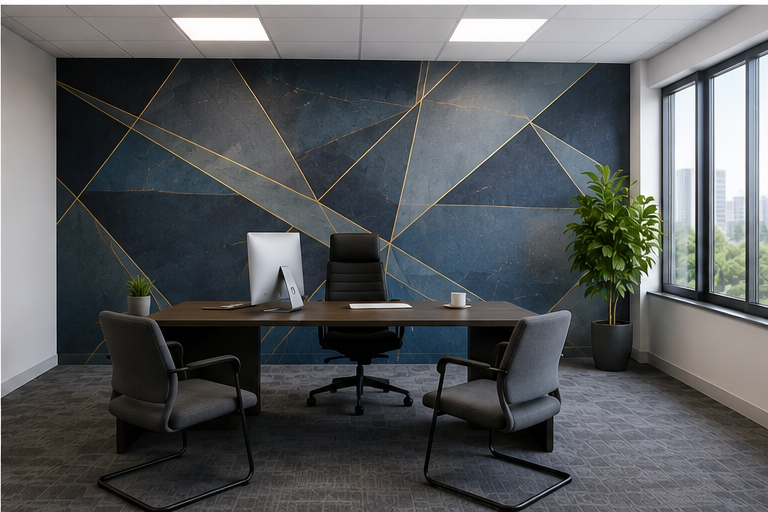 Branded statement office wall after transformation