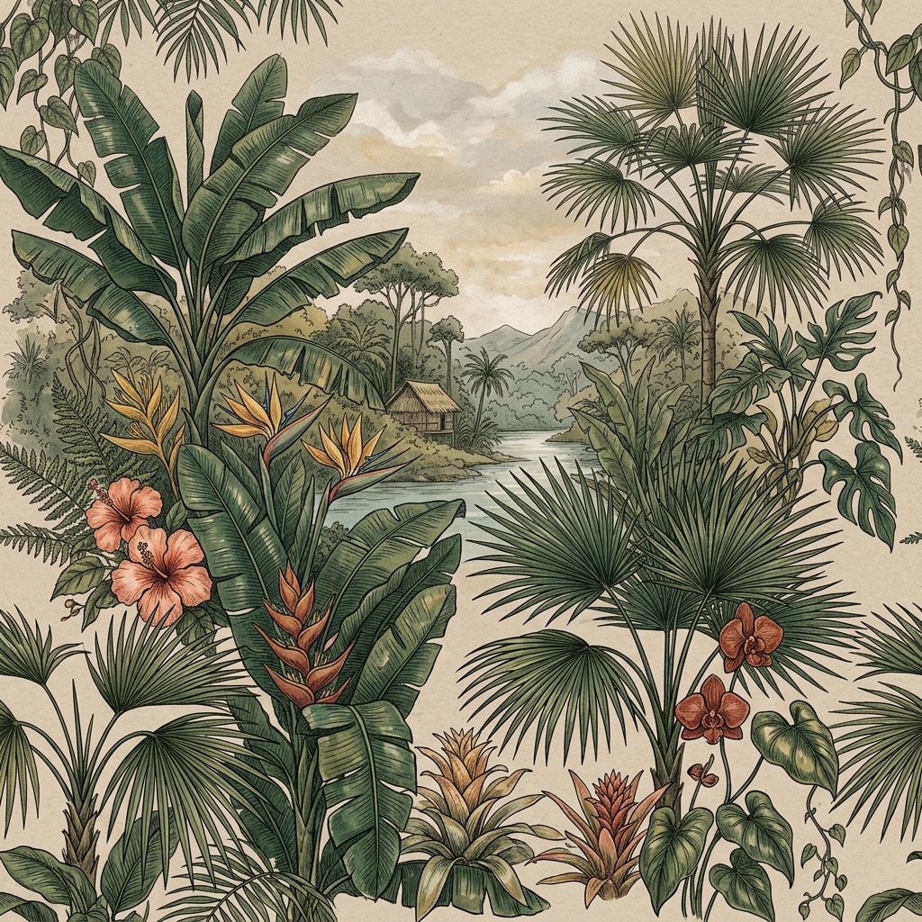 Tropical botanical leaves wallpaper texture